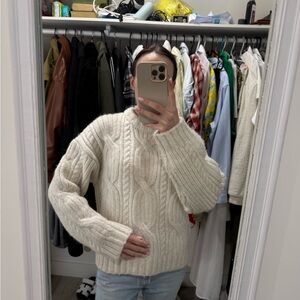 H&M Cream Cable Knit Crewneck Sweater